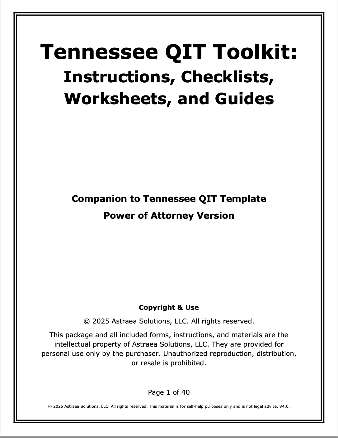 Tennessee Qualified Income Trust (QIT) Form - Power of Attorney Version