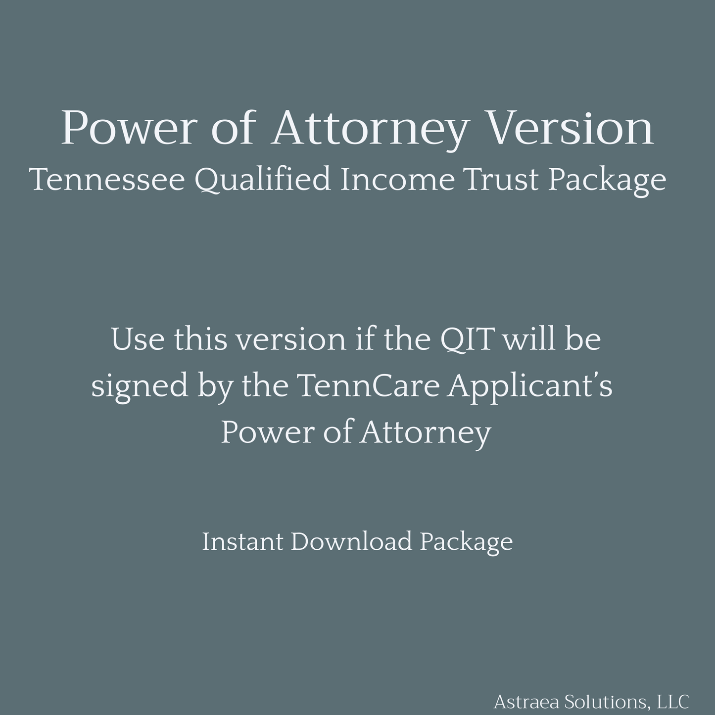 Tennessee Qualified Income Trust (QIT) Form - Power of Attorney Version
